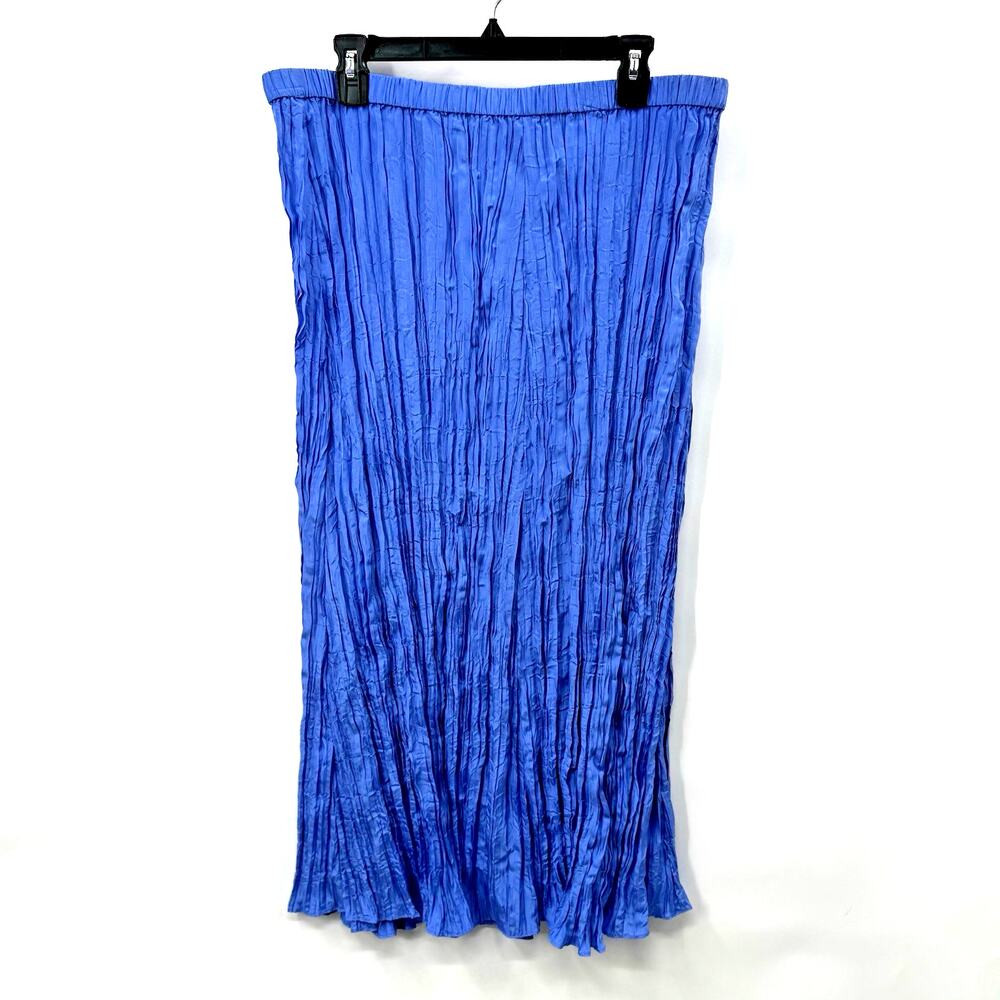Eileen Fisher Size L Ultramarine Blue Crinkle Crush Silk Maxi Flared Skirt $198